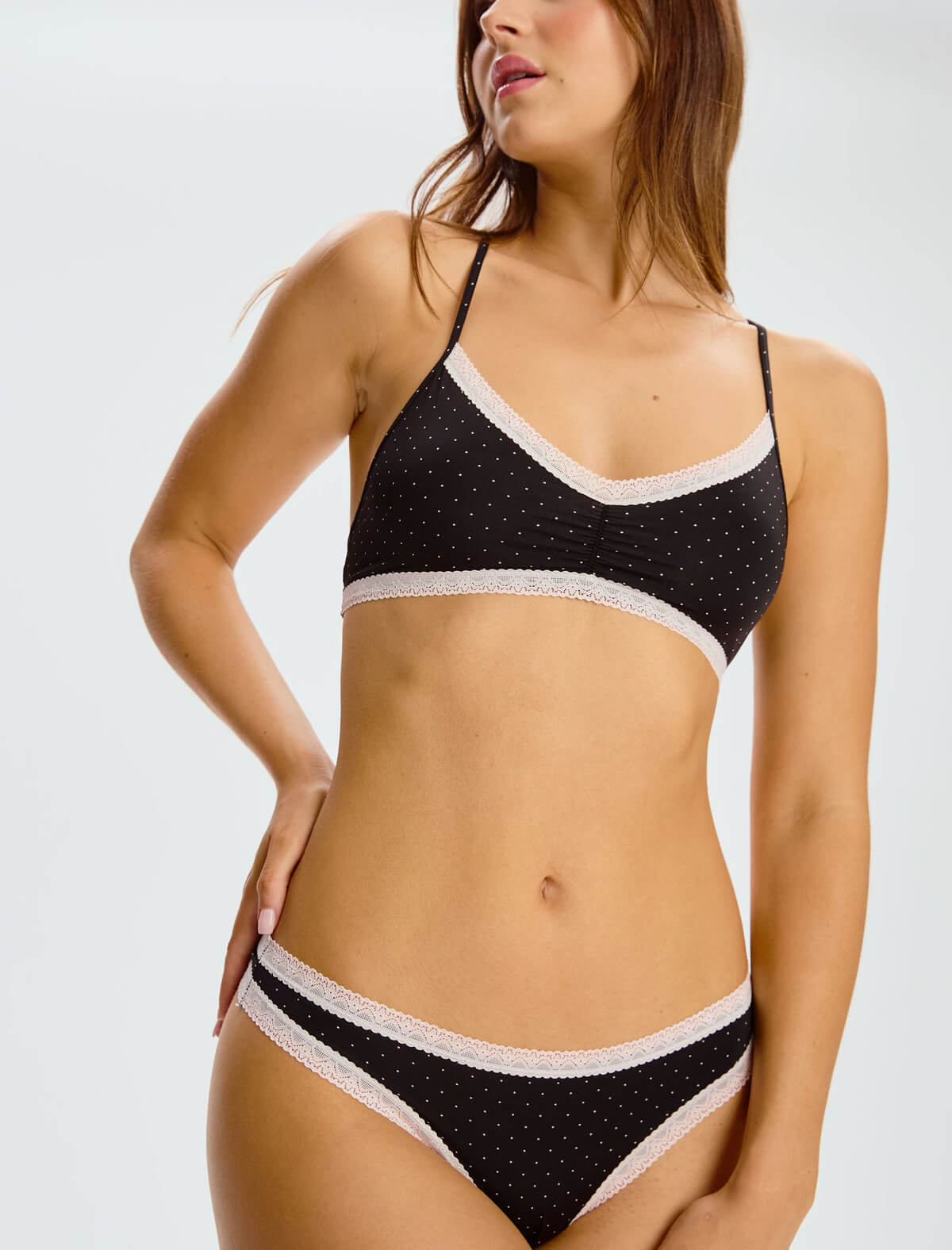 Blush The Micro Lace Trim Bralette - Pin Dot