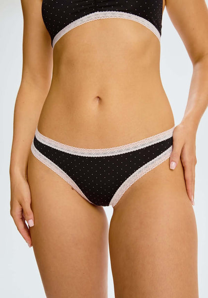 Blush The Micro Lace Trim Thong - Pin dot