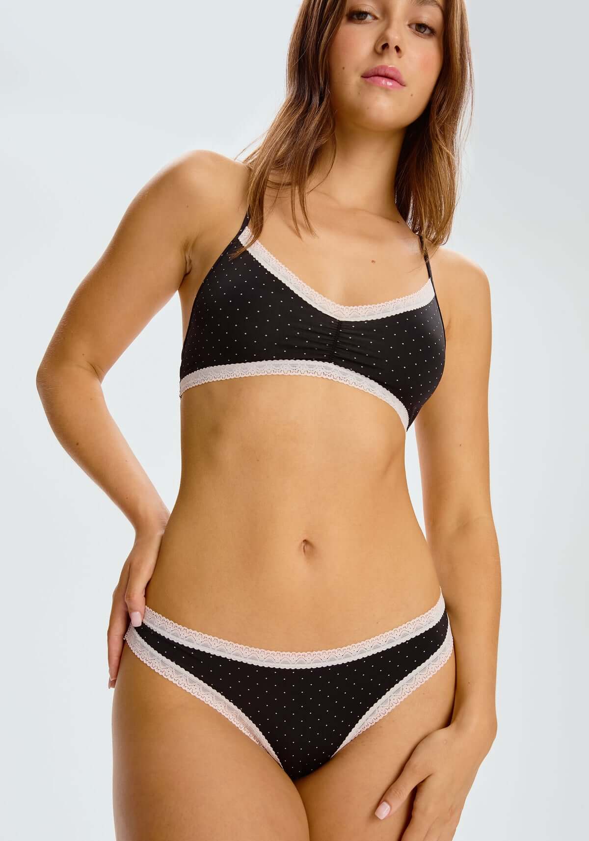 Blush The Micro Lace Trim Thong - Pin dot