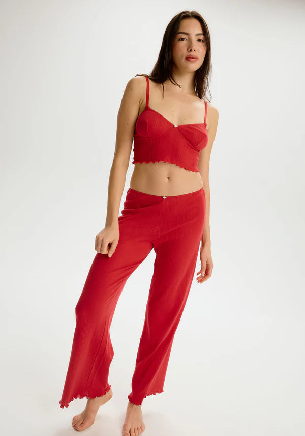 Blush Dream Cotton Pointelle Crop - Red Cami