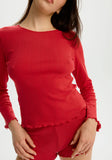 Blush Dream Cotton Pointelle - Red Long Sleeve Top