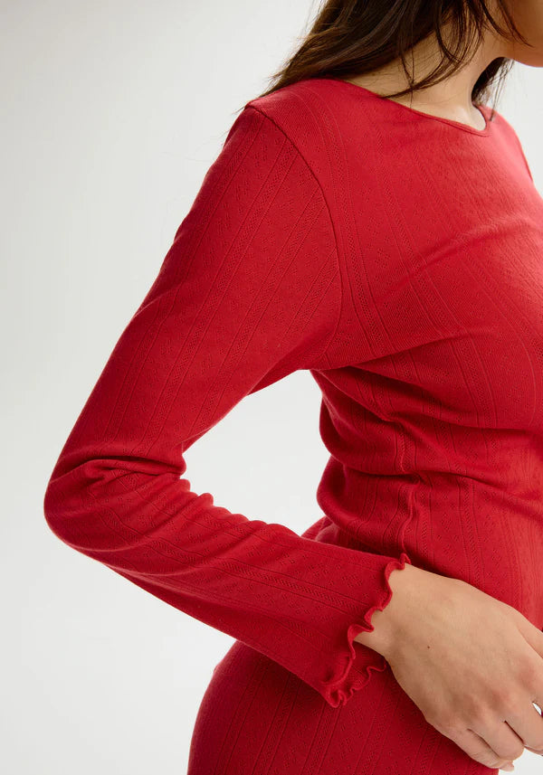 Blush Dream Cotton Pointelle - Red Long Sleeve Top