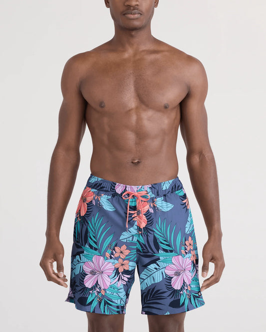 SAXX Classic Swim Trucks 7” with Liner – Hibiscus Jungle Indigo